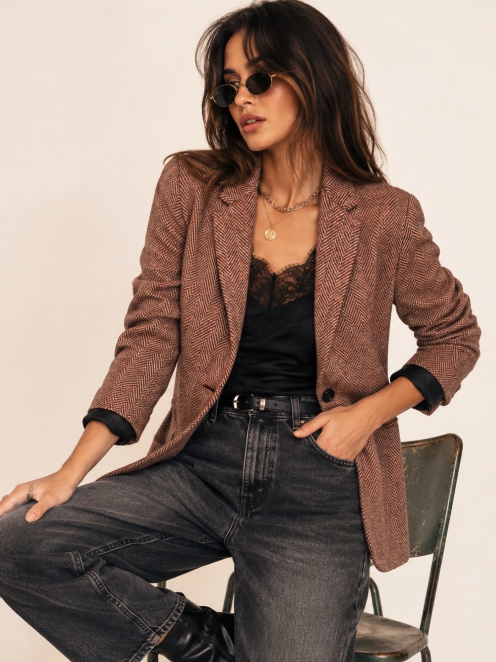 American Rag Herringbone Tailored Blazer | Ketchup | Size Medium